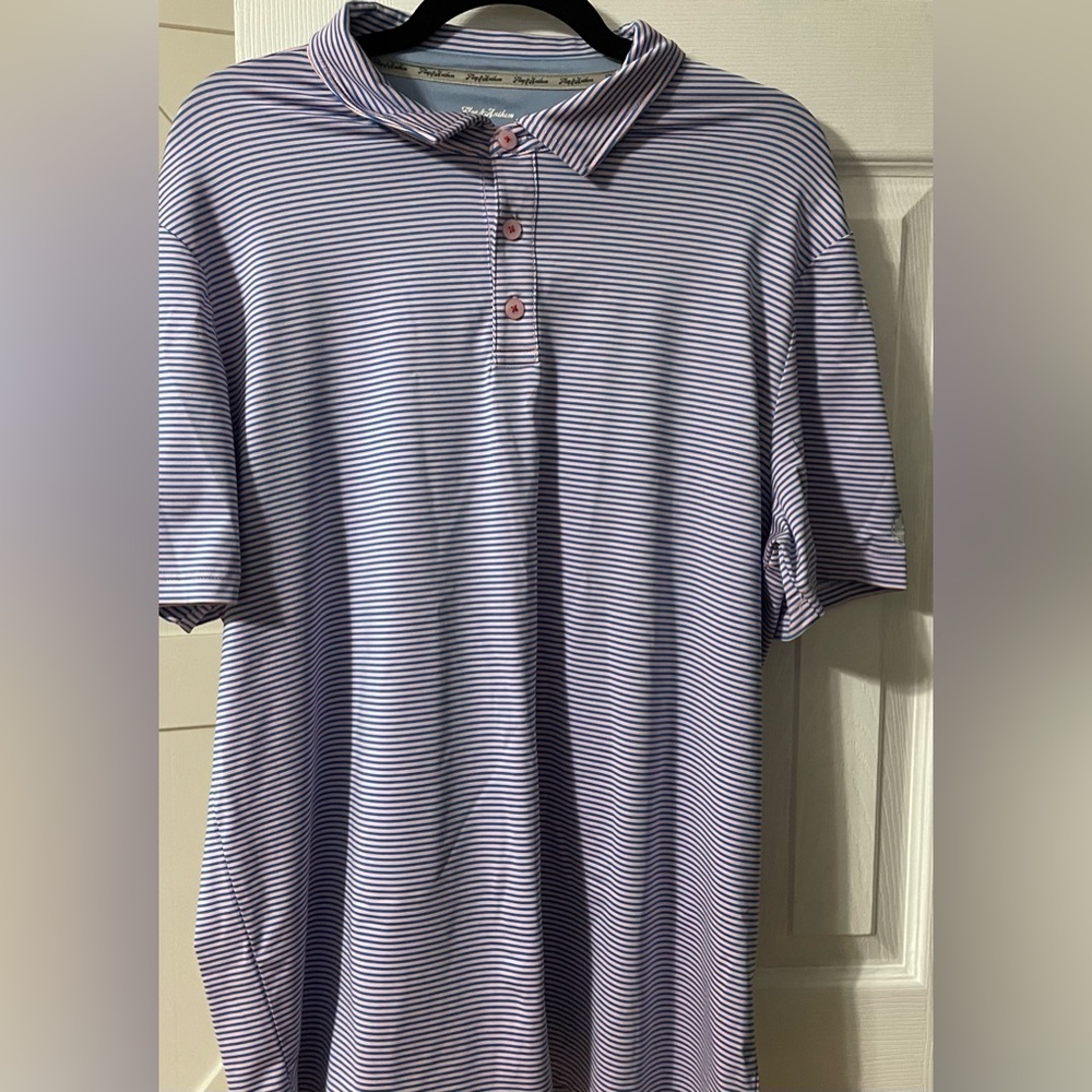 Flag & Anthem Madeflex Striped Polo Golf Shirt - Purple, Pink, and White